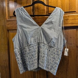 Sleeveless Striped V Neck Blouse